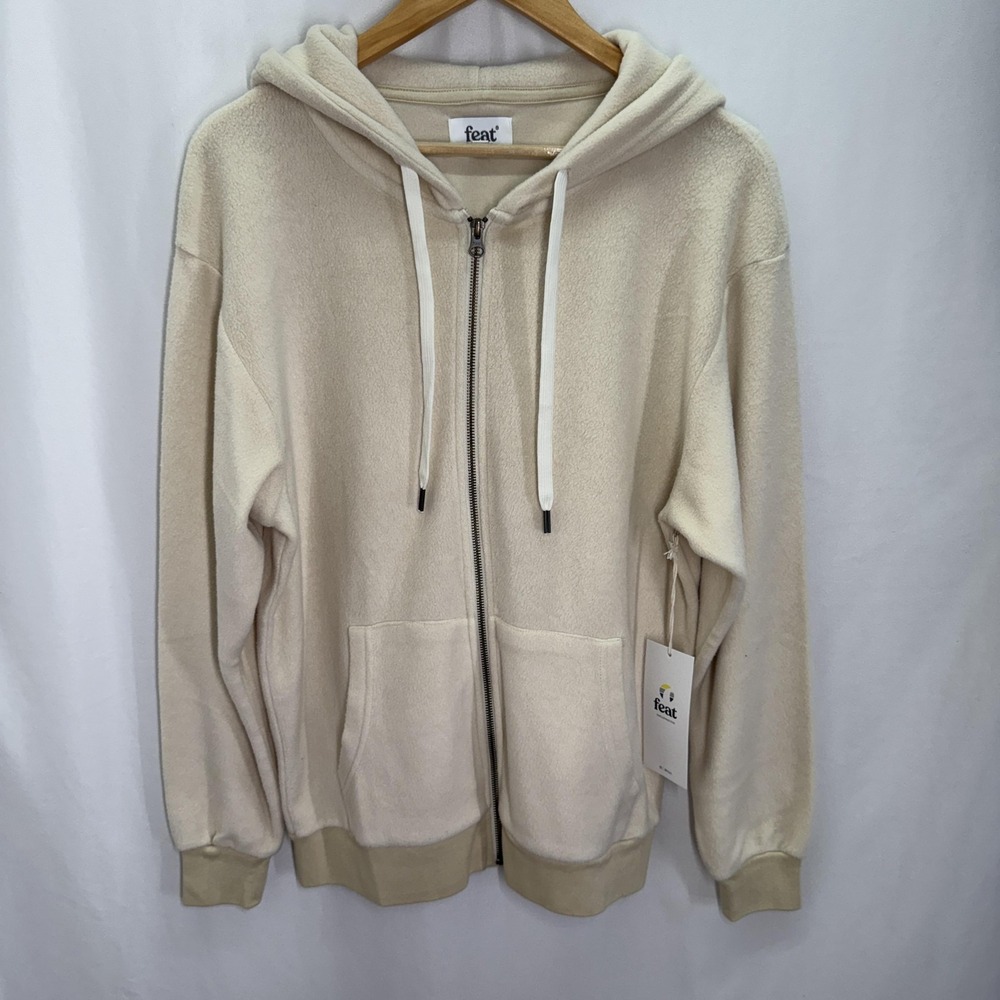 Feat Mens BlanketBlend Zip Hoodie Medium Oatmilk Cream Soft Cozy‎ Loungewear